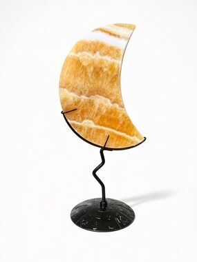 Orange Calcite Crescent Moon on Stand